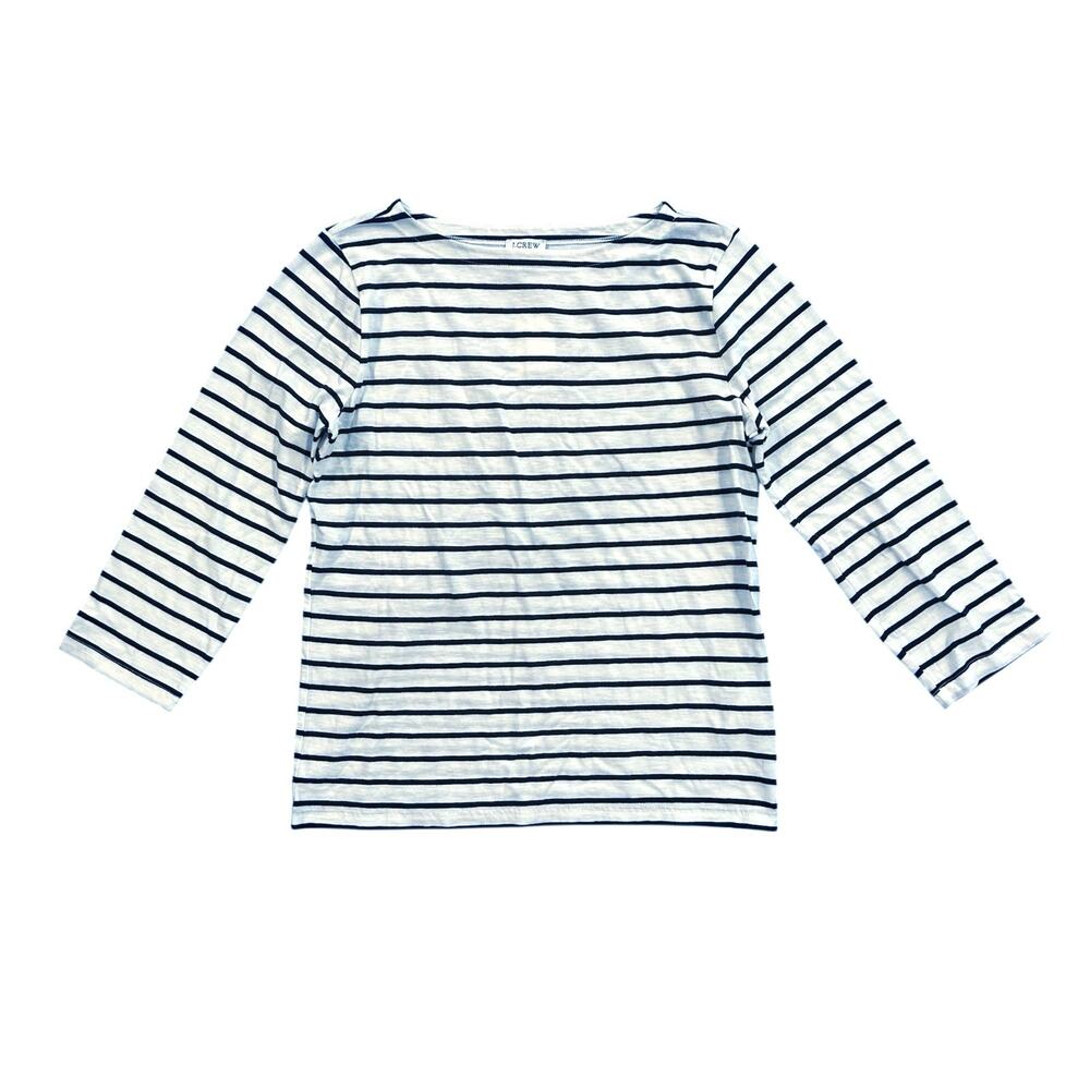 NWT J.Crew Striped Three-Quarter Sleeve Boatneck Tee Antique Navy White Size XS - Picture 3 of 7